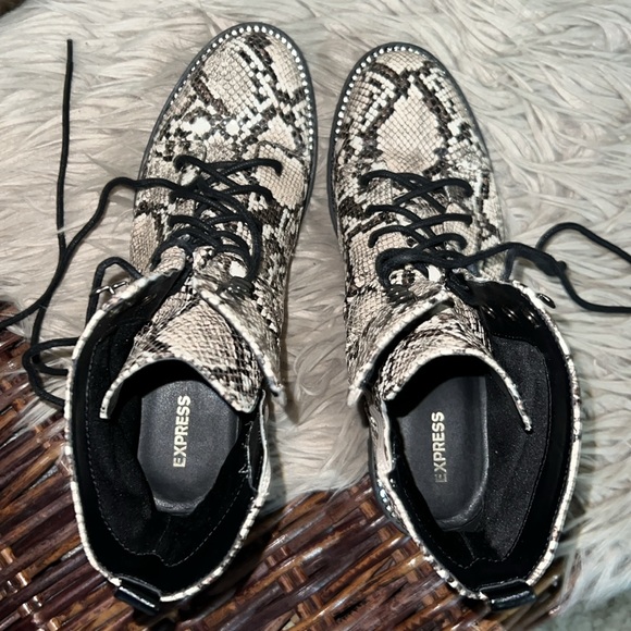 Snake skin Boots from EXPRESS. They are black and cream colored. Have been worn. - Picture 6 of 10